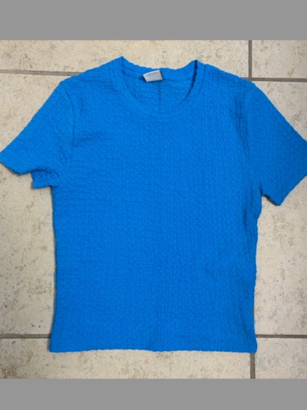 A&F Abercrombie Textured Baby Tee S Blue Crinkle T-Shirt Top Tank NEW BNWOT
